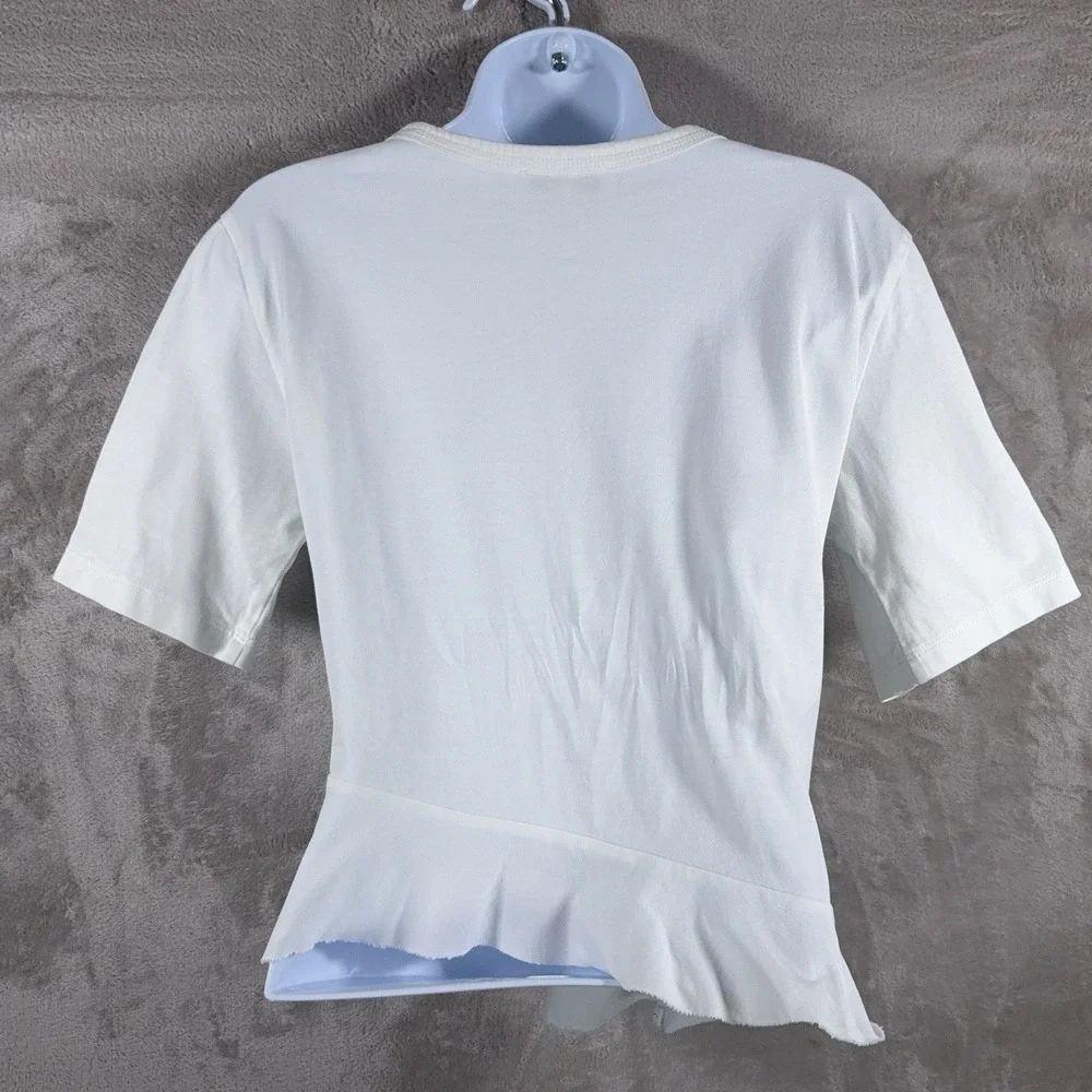 Sandro Ruffle Hem Top Womens 2 White Short Sleeve Peplum Designer Casual